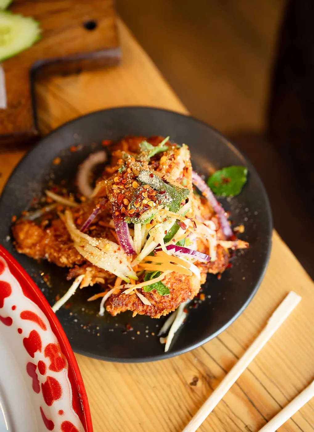 A special of spiced, coated chicken breast