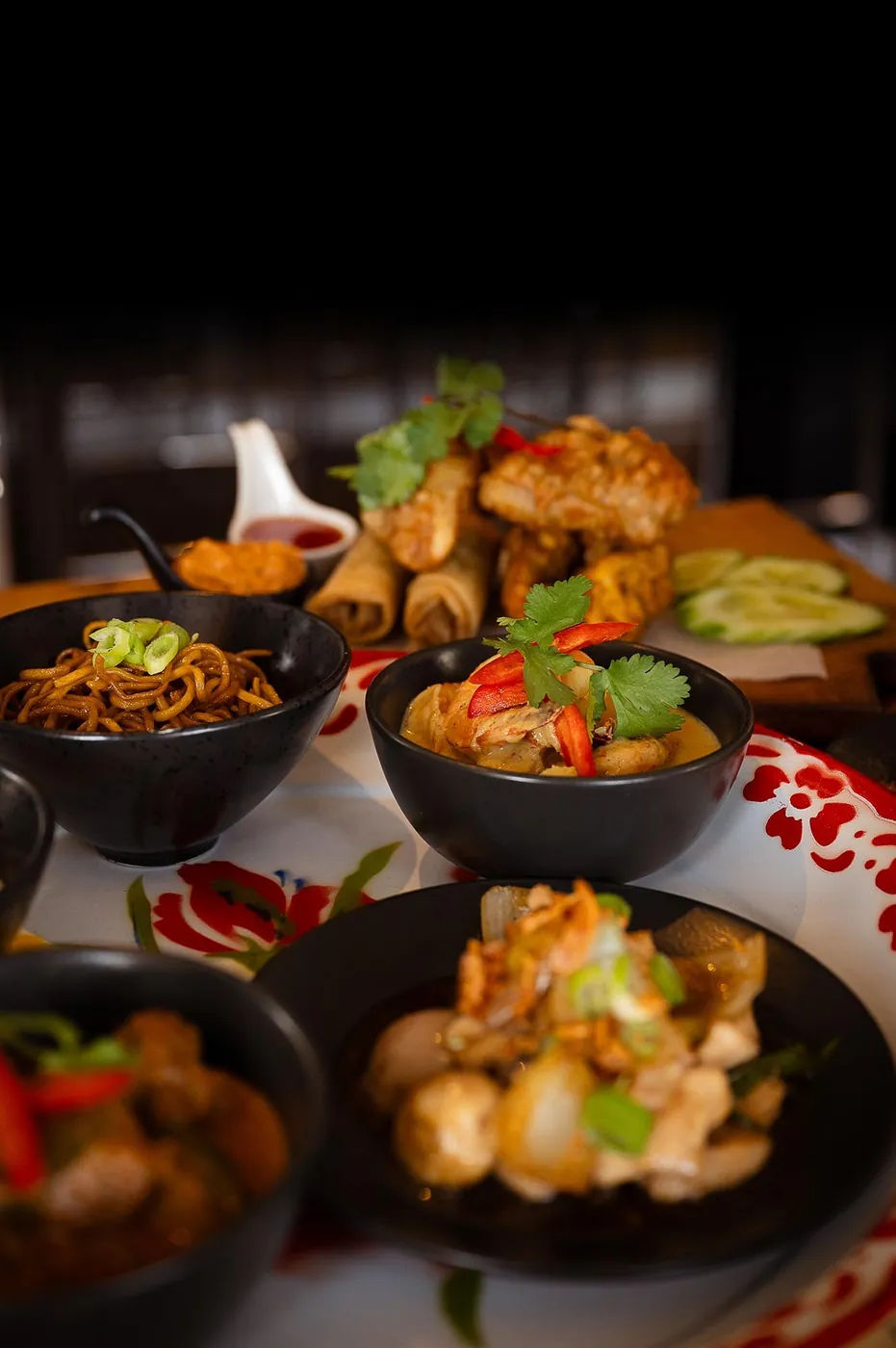 A selection of Thai dishes laid out together